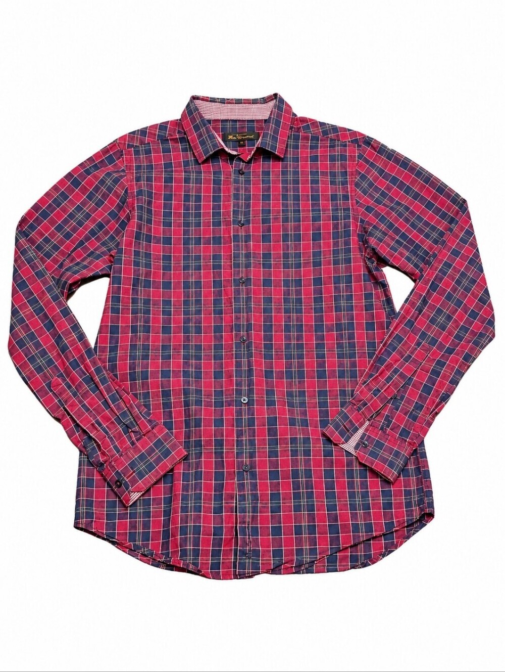 Ben Sherman Men’s Red Navy Plaid Long Sleeve Button Down Shirt Size M